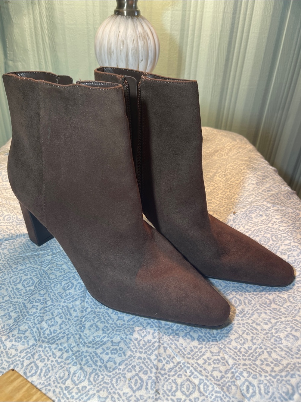 Unisa Dark Brown Suede like over Ankle Boots - Side Zip Booties NEW 10